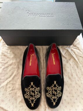 Billionaire Boys Club Black Velvet Loafers with Gold Embroidered Crest